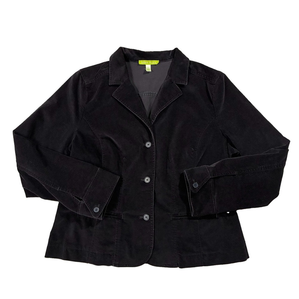 Sigrid Olsen Velvet Single Breasted Blazer Dinner Coat Black Women 14 Minimalist